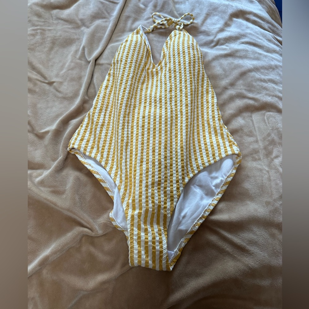 NWT Jessica Simpson Yellow Striped One-Piece Swimsuit S
